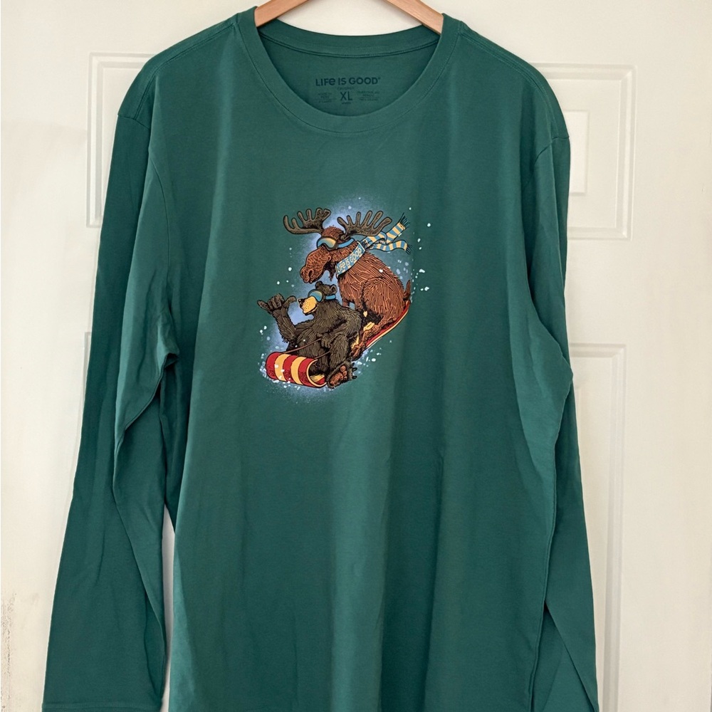 Life is Good Green Long Sleeve Holiday Shirt